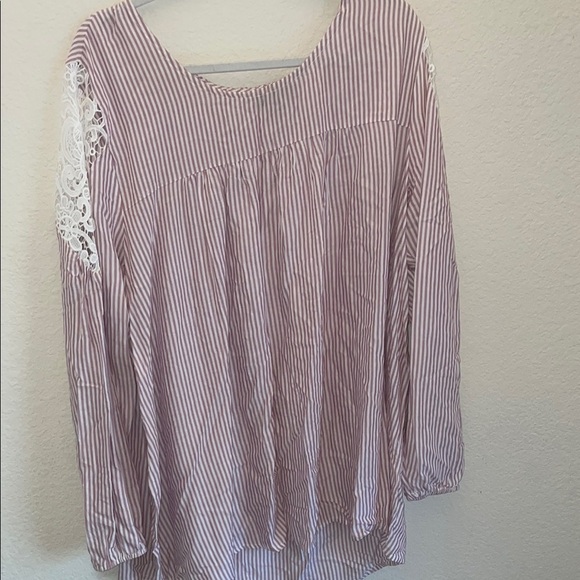 Lane Bryant Striped Lace Accent Women's Top - Picture 1 of 5